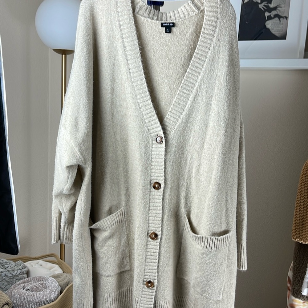 Torrid vegan cashmere beige cardigan size 5